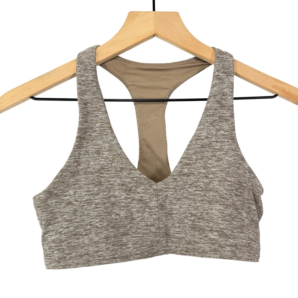 Alo Yoga V-Neck Racerback Sports Bra Brown Space Dye Heathered Small